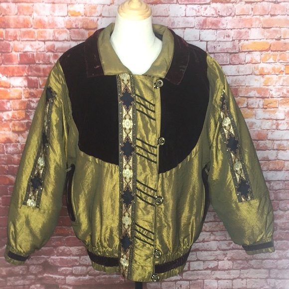 Otello Pelle Jackets & Blazers - Vintage Otello Pelle Iridescent  Green Oversized Embroidered Puffer Ski …